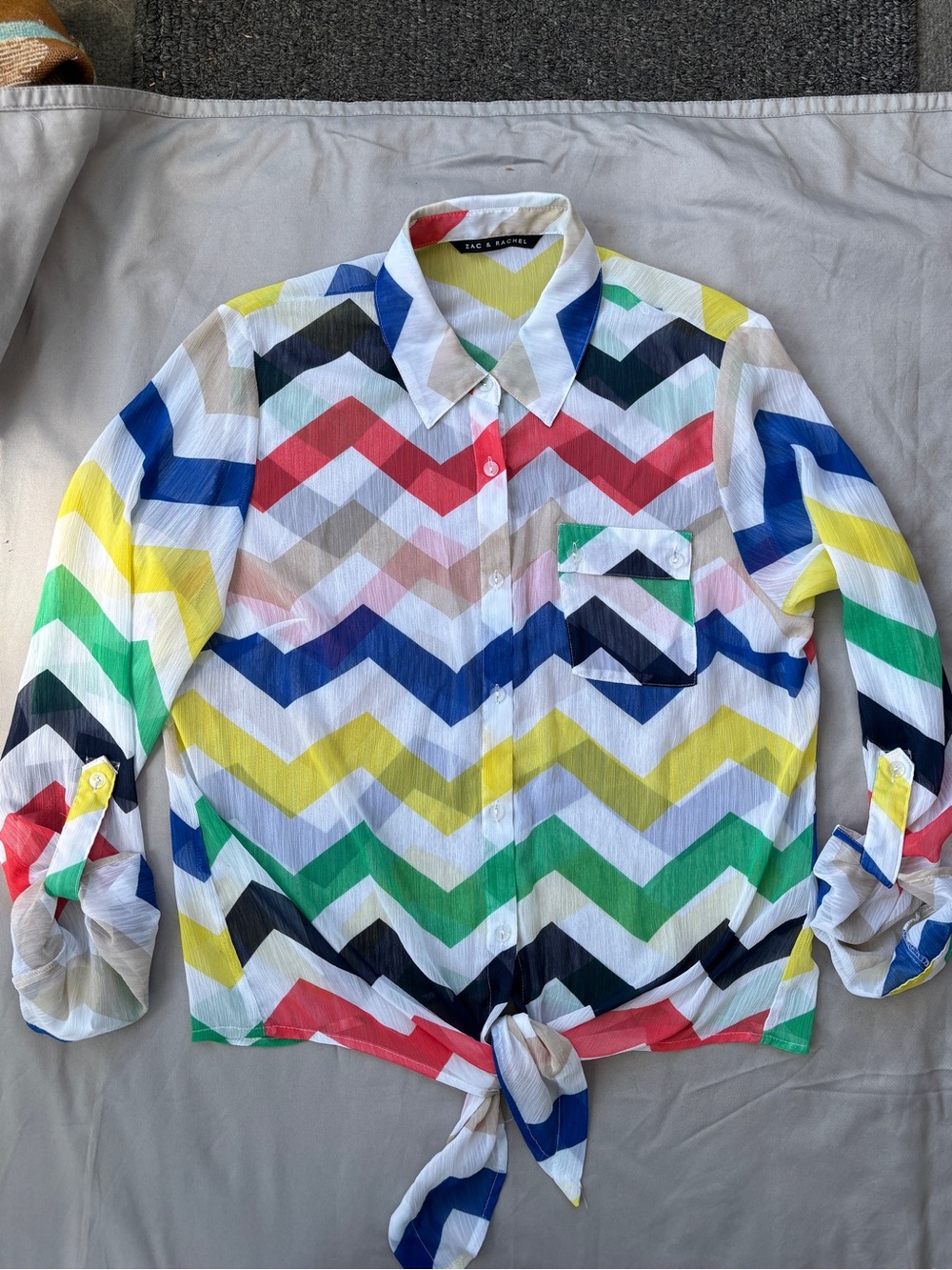 Zac & Rachel Chevron Tie-Front Shirt in Multicolor Stripes